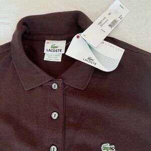 EUC LACOSTE PIQUE COTTON BROWN LONG SLEEVE POLO TOP SIZE 38, NWT. Women's.